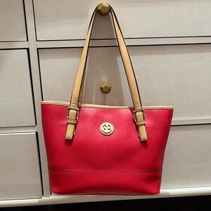 Giani Bernini Red Tote with Tan Straps